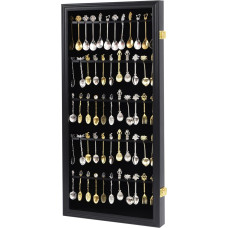 COMSREV 60 Souvenir Teaspoon Display Cabinets Collectors Rack Wall Mount Wooden 98% UV Acrylic Lockable Black