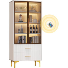 Taoplay Highboard Tall Cabinet for Living Room & Hallway, Showcase Cabinet with Storage Space - Modern Cabinet, White