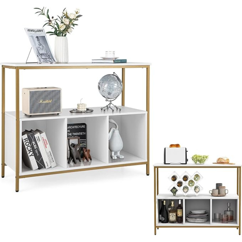 KOMFOTTEU Sideboard Chest of Drawers Kitchen, Kitchen Cabinet with Open Shelf & 3 Compartments, Buffet Cabinet Made of Wood & Metal Frame, Side Cabinet, Kitchen Shelf for Hallway Dining Room, 110 x