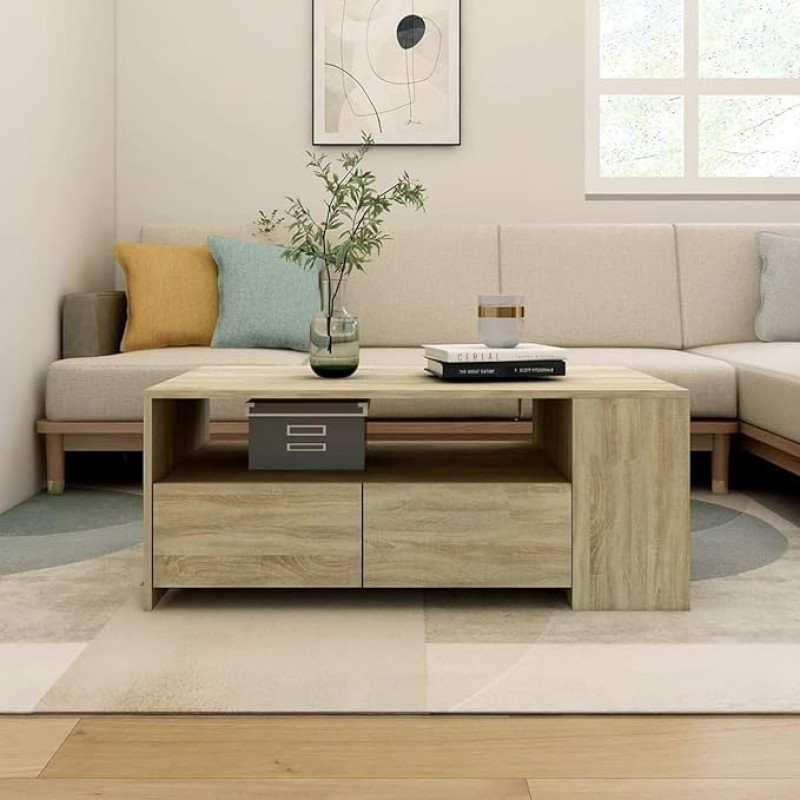 ZEYUAN Coffee Table, Living Room Table, Living Room Table for Couch, Coffee Table, Side Table, Sofa Table, Sonoma Oak, 102 x 55 x 42 cm, Wood Material