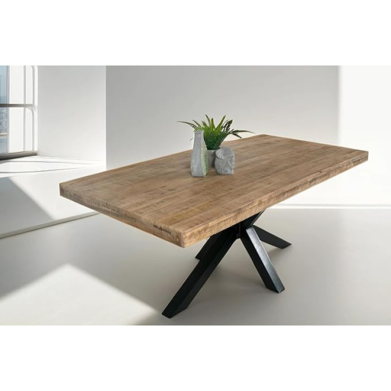 SAM Rio Dining Table 120 x 80 cm Natural Coloured Mango Wood Spider Frame Metal Black Straight Edges