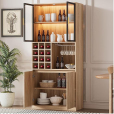 A ALFRESCOOL Cabinet with Glass Doors and Lighting, Bathroom Cabinet, Spirit Cabinet, Easy Storage with Light with Ambience, 80 x 40 x 180 cm