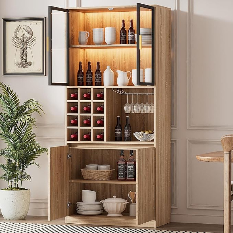 A ALFRESCOOL Cabinet with Glass Doors and Lighting, Bathroom Cabinet, Spirit Cabinet, Easy Storage with Light with Ambience, 80 x 40 x 180 cm