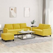 Homgoday 3-TLG. Sofagarnitur mit Kissen Polstersofa Loungesofa Gästesofa Sofa Couch Wohnzimmersofa Sitzmöbel Sofa für Wohnzimmer Empfang Büro Gelb Samt