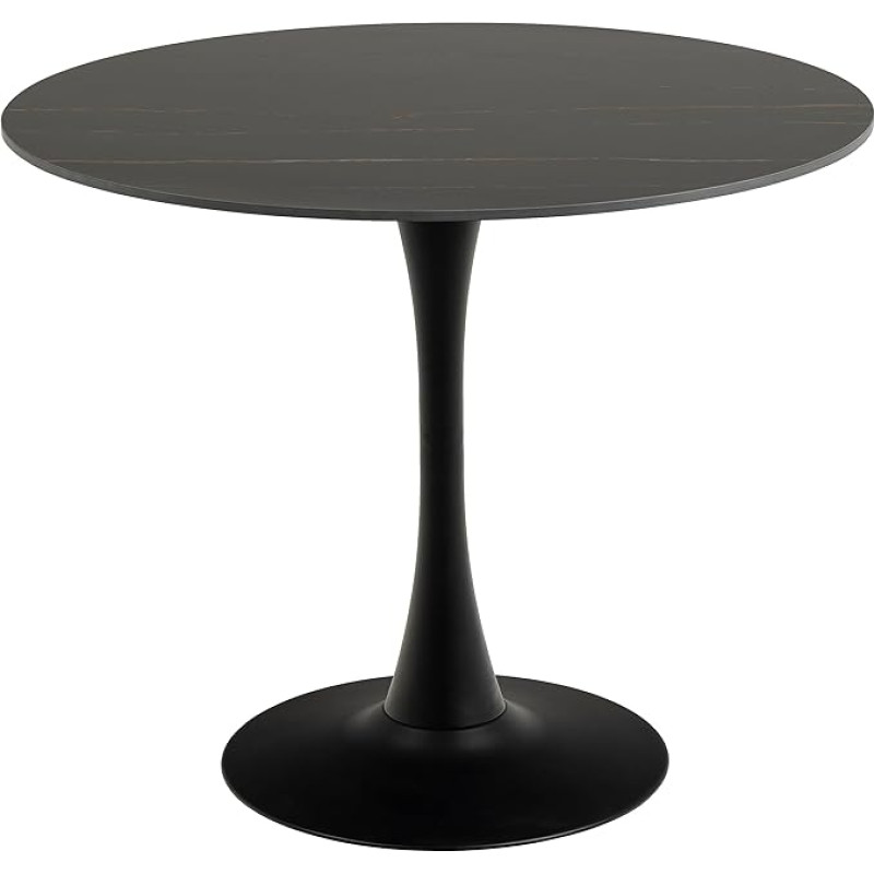 AC Design Furniture Marta Dining Table in Black for 4 People, Round Dining Table, Heat and Scratch Resistant Ceramic Top, Trumpet Base, Diameter 90 x Height 75 cm