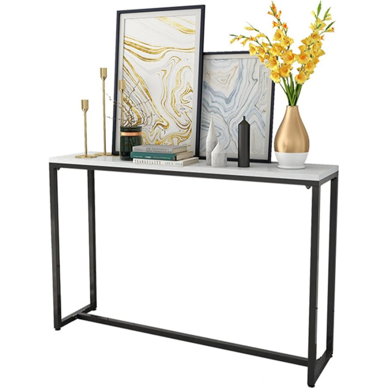 WOTZOV Konsolentische Flur Schmale Konsolentische, Eingangstisch Flur Beistelltisch Sofatisch Esszimmer Eingangstische mit Marmortischplatte Konsolentisch,White+Black 100CM