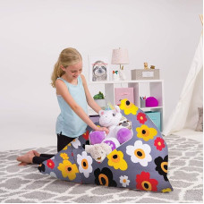 Posh Creations 200 Litre Bean Bag for Kids Teens and Adults Canvas Bean Bag with Multicoloured Flowers on Grey