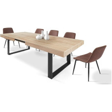 CASABEL - Extendable dining table with extension - Large capacity - Industrial style - 160 to 200 cm top - 6 to 8 people - Metal legs - Dining room, kitchen - Light wood and black
