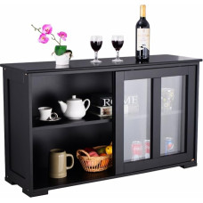 RELAX4LIFE Sideboard with 2 Sliding Glass Doors, Sideboard for Living Room & Hallway & Office & Kitchen, Hallway Cabinet with Height-Adjustable Shelf, Wooden Kitchen Cabinet (Black)