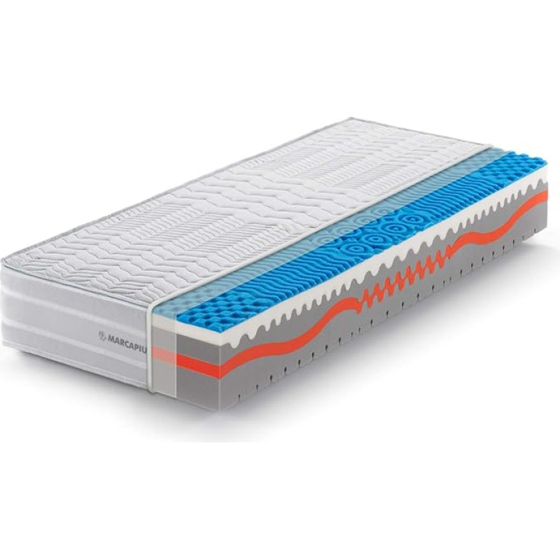 Marcapiuma - Single Mattress Sunshine Visco Foam 80 x 195 H 25 cm Orthopaedic H2 Medium 9 Zone Visco Mattress Removable Cover Silver and Carbon Fibre Against Mites Breathable Made in Italy