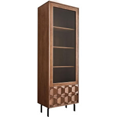 DELIFE Fevo Glass Cabinet Acacia Brown 60 x 180 cm L Base Display Cabinet