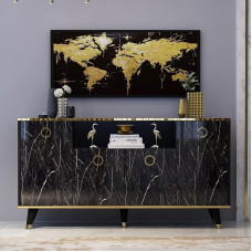 Sophia Console - Chest of Drawers - Sideboard - Buffet - Cupboard - Shelf with 4 Doors for Living Room, Kitchen, Hallway and Office in Rustic Design (Console - Black)