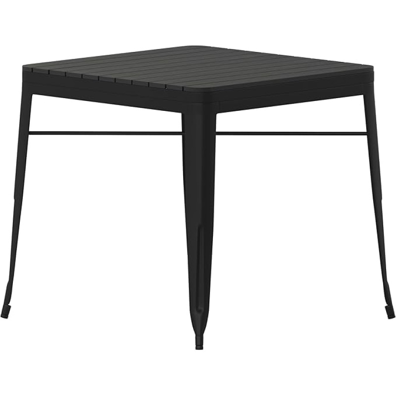 Flash Furniture Helvey Commercial Indoor/Outdoor Patio Dining Table for 4 People Slatted Frame Made of Polyresin - Steel Frame, Polypropylene Polystyrene Alloy Steel, Black, 31.5 Inch Square