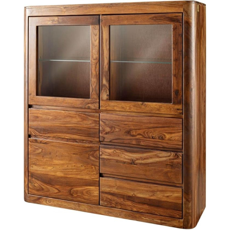 MASSIVMOEBEL24.DE Toronto Highboard Sheesham/Rosewood - Various Sizes and Colours, Colour: Dark Brown Waxed, Size: 128 x 40 x 145 cm (W x D x H)