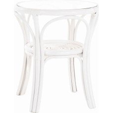 Krines Home Rattan Table, Small, Diameter 56 cm, with Glass Top, Round Side Table, Living Room Table, Coffee Table (White, Diameter 56 cm)