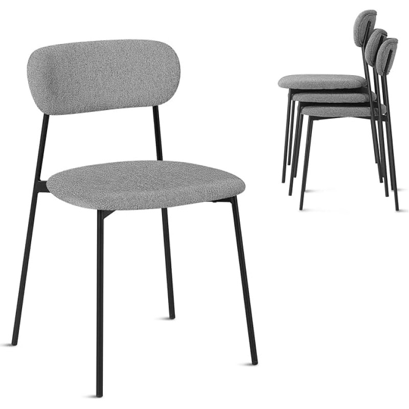 Lestarain Dining Room Chairs, Set of 4, Kitchen Chairs, Upholstered Chair, Dressing Table Chair, for Dining Room, Kitchen, Living Room, Metal Legs, Linen Seat, Dark Grey