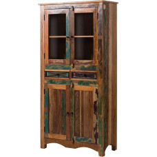 MASSIVMOEBEL24.DE Nature of Spirit Showcase 90 x 40 x 180 cm Indian Old Wood 2, Colour: Multicoloured Varnish, Size: 90 x 40 x 180 cm (W x D x H)