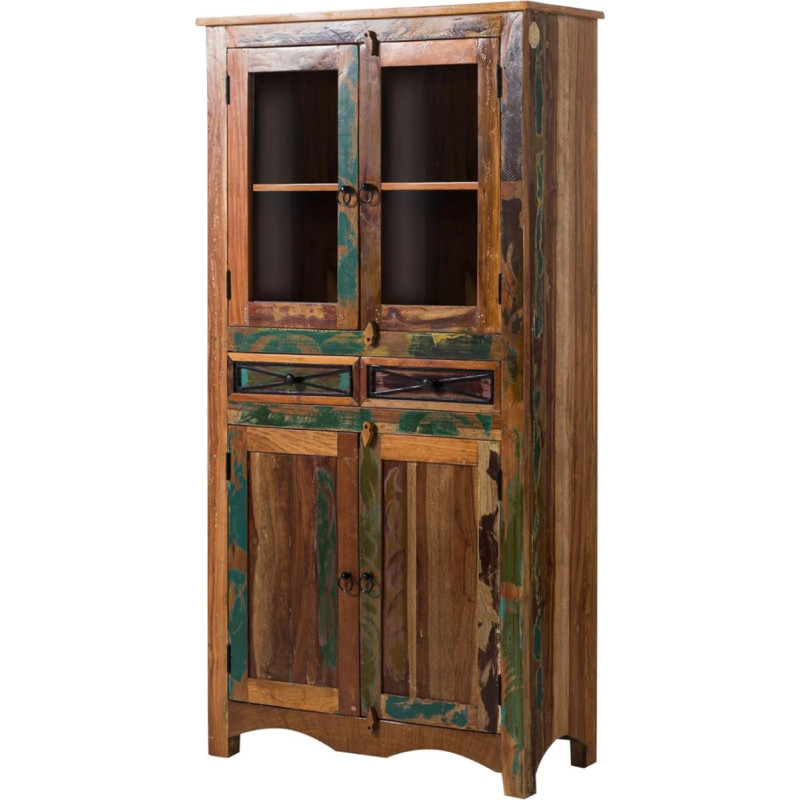 MASSIVMOEBEL24.DE Nature of Spirit Showcase 90 x 40 x 180 cm Indian Old Wood 2, Colour: Multicoloured Varnish, Size: 90 x 40 x 180 cm (W x D x H)