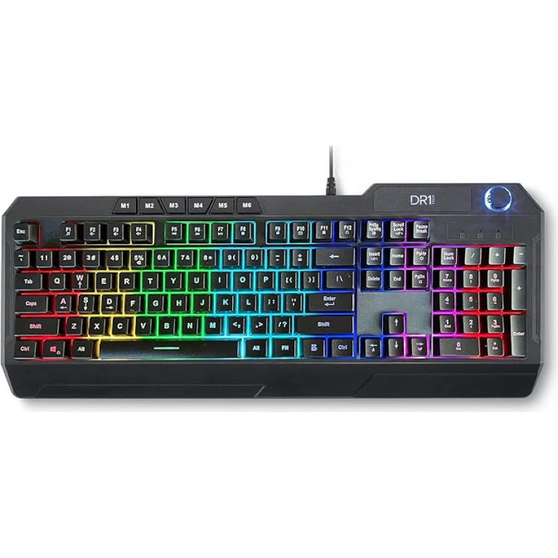 DR1TECH Wasp RGB Gaming Keyboard for PC/PS4 with LED Backlight - 104 Keys with 26 Keys Anti Ghosting - USB Keyboard with Cable (QWERTZ International Layout)