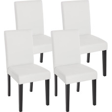 Mendler Littau Set of 4 Dining Chairs / Kitchen Chairs / Faux Leather / Matt White / Dark Legs