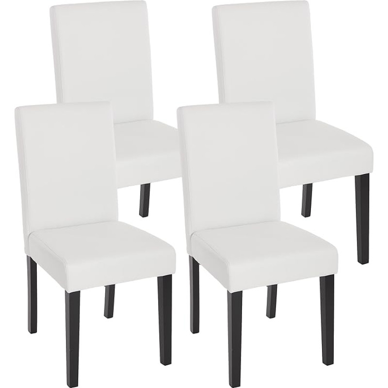Mendler Littau Set of 4 Dining Chairs / Kitchen Chairs / Faux Leather / Matt White / Dark Legs