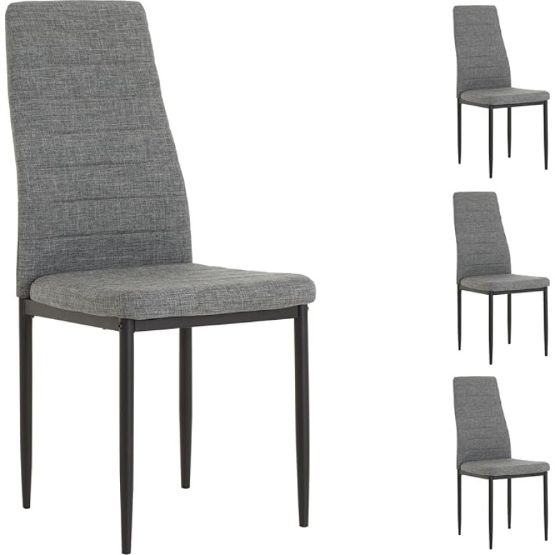 IDIMEX Nathalie Dining Room Chairs Set of 4 Modern Kitchen Chairs with Fabric Cover in Grey Beautiful Dining Chair Metal Frame in Black Comfortable Upholstered Chair