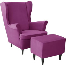 3-Piece Velvet Cover Set for Armchair - Stretch Cover with Ottoman Slipcover (Purple)