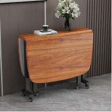 Brown Wooden Folding Dining Table Extendable Drop Leaf Butterfly Table on Wheels for Small Spaces Perfect for Dining Room 100x60x75cm