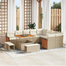 Rantry 12-teiliges Garten Sofaset mit Kissen Beige Poly-Rattan Akazie Gartenlounge Model3363336