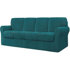 Stretch-Sofabezug-Set für Couch, mit Rückenlehnen und Kissen, kariert, Spandex-Stoff, Blau, 4-Sitzer (240 x 290 cm)
