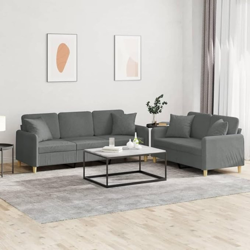 Brokky 3202135 2-Piece Sofa Set with Cushion Sofa Living Room Sofa Set Sofas for Living Room Dark Grey Fabric