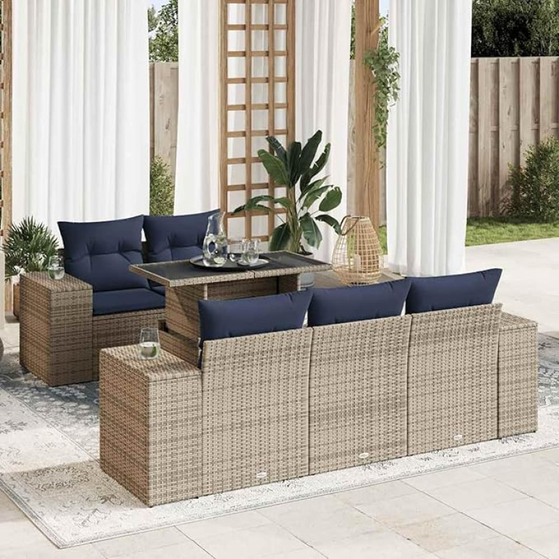 Rantry 6-TLG. Garten-Sofagarnitur mit Kissen Grau Poly Rattan Akazie Gartenlounge Model3326732