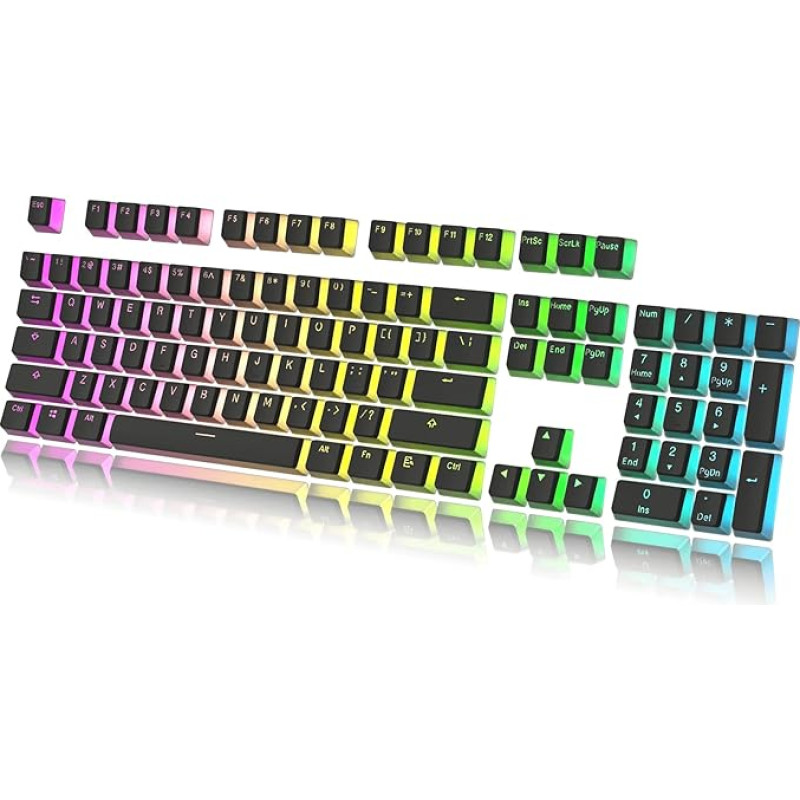 HK Gaming Pudding Keycaps Set, Doubleshot PBT Keycap Set, 108 Keys, OEM Profile, ANSI US Layout, For Mechanical Keyboard, Compatible with Cherry MX, Gateron, Kailh, Outemu, Black