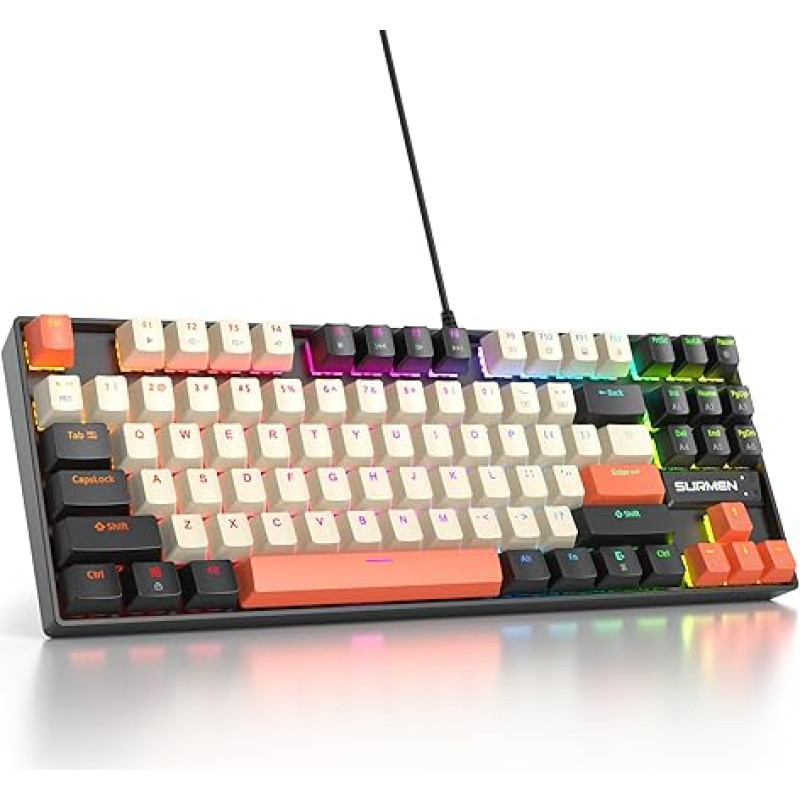 SOLIDEE Portable 80% Mechanical Gaming Keyboard, 87 Keys Compact RGB LED Backlight, Wired Keyboard with USB Cable, with Linear Red Switch for Windows (87 Large Carbon)