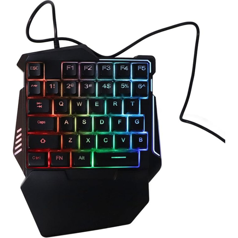RGB Backlit Gaming Keyboard One-Handed Silent Keys 35 Keys Ergonomic Design with Wrist Rest and RGB Backlight for