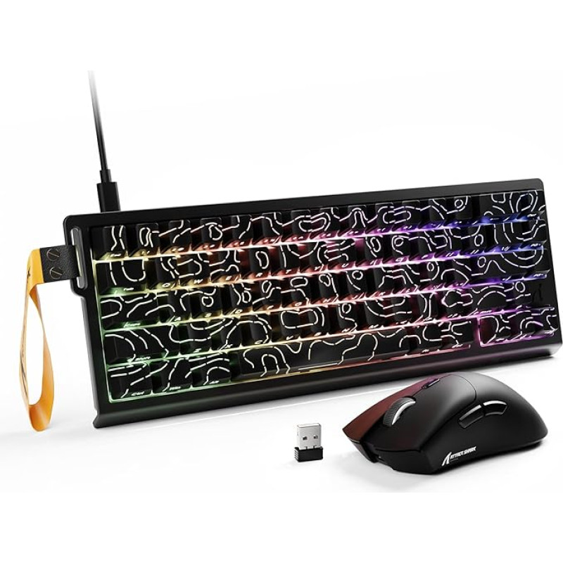ATTACK SHARK X68 HE & R1 Gaming Keyboard Mouse Set, 8000 Hz Rapid Trigger Cable Keyboard, 0.01 mm RT Accuracy, Snap Tap, 59 g Superlight Wireless Mouse, 18000DPI, Bluetooth/Cable/2.4G, Black Contours