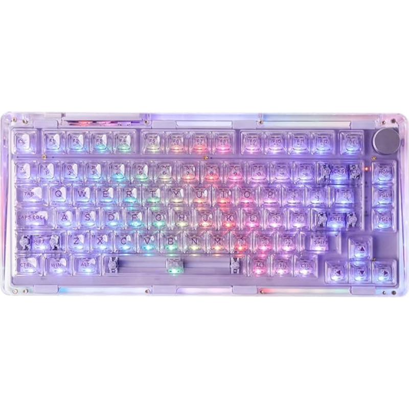 KiiBoom Phantom 81 V2 75% Transparent Mechanical Gaming Keyboard, Hot-Swap Keyboard with RGB, Transparent Keycaps, Rechargeable Battery and Three Modes for Windows/Mac (Purple)