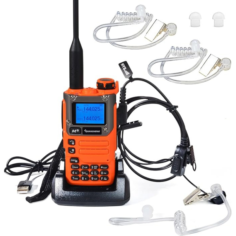 HYS Quansheng UV-K5(8) 5W Dual Band Walkie UV-K6 (oranž) Talkie laetav akulaadija, VHF UHF kahesuunaline raadio koos kõrvaklappidega, selge helitoru, kõrvaklapid