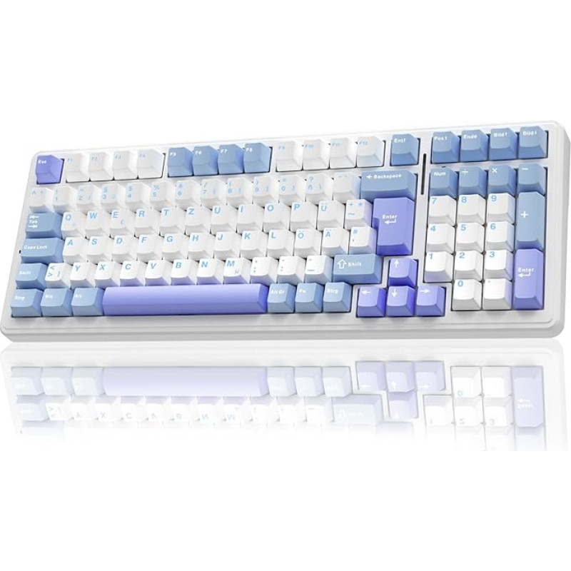 AULA F99 Wireless Gaming Keyboard Mechanical, QWERTZ Layout, BT5.0/2.4G/USB-C, Gasket Structure, Hot Swap, Software, RGB, PBT Keycaps, 8000 mAh, Creamy Sound, 95% Percent Mechanical Keyboard (Blue