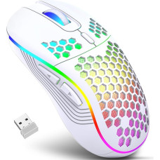 JYCSTE Wireless Gaming Mouse, Rechargeable Computer Mouse, Ergonomic Mouse Honeycomb Design with RGB Backlight, USB Receiver, Adjustable DPI for PC/Mac/Laptop (White)