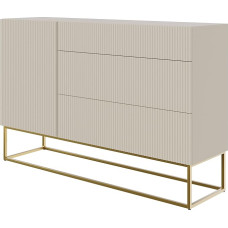 Selsey Veldio Chest of Drawers Storage Cabinet 140 cm with 3 Drawers and 1 Door Grey Beige Golden Legs