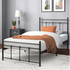 Zinus Nicholas Single Bed 80 x 190 cm Metal Frame 31cm High with Headboard and Footboard Black