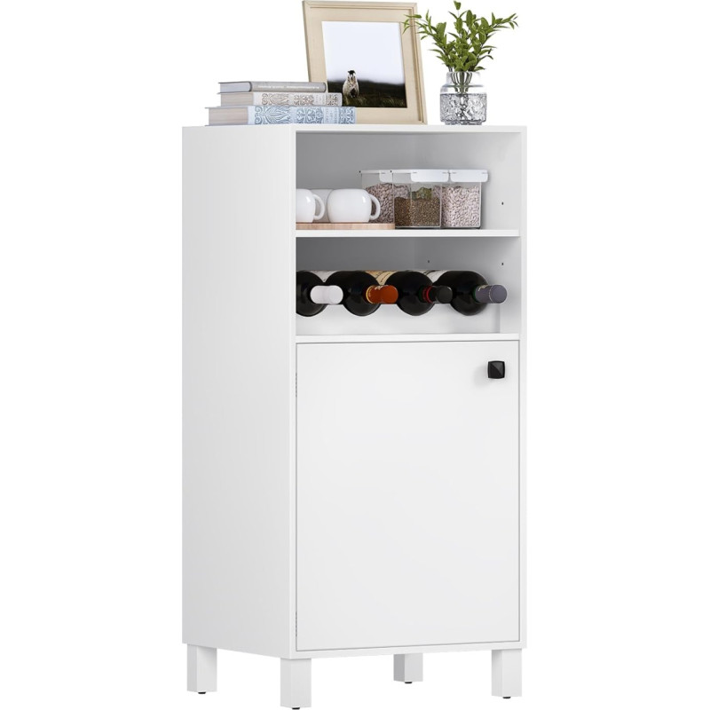 WOLTU KSK01ws Kitchen Cabinet with Wine Rack, Bookcase, Kitchen Shelf, Standing, Multi-Purpose Cabinet, Storage Cabinet, Bookcase, with Door and Adjustable Shelves, White, 48 x 108 x 40 cm