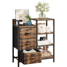 Fuyoula Chest of Drawers with 3 Fabric Drawers and 4 Shelves, Large Capacity and High Stability, Heavy Duty Steel Construction for Bedroom, Living Room, Hallway, Closets, Brown