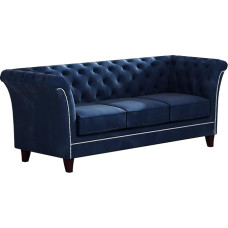 S-Style Möbel Noah 3-Seater Chesterfield Sofa for Living Room, Lounge Couch with Wooden Feet, Furniture, Freestanding Upholstery Sofas & Couches, Couch Set, Navy Blue, 222 x 82 x 77 cm