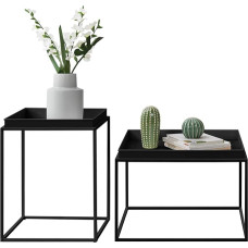 [en.casa] Set of 2 Tray Table 'Helier' Black with Removable Serving Plates, Side Table Set, Serving Table, Double Coffee Table, Sofa Table