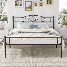 VECELO 4ft x 7ft Double Metal Bed Frame - No Slatted Base - Easy Assembly - Large Slatted Base - Black
