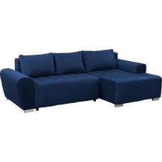 FORNIRO 24 Ferrero Corner Sofa with Sleep Function and Bed Box - Sofa with 3 Seats - Sofa Bed L-Shape Universal - Modern Couch - Basic Fabric - 253 x 90 x 148 cm - Navy Blue