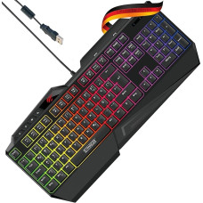 SCHWAIGER GT108 Gaming Keyboard PC Computer Keyboard RGB Lighting Anti-Ghosting Keys QWERTZ Smartphone Holder Wrist Rest Multi-Media Control Rainbow Colours