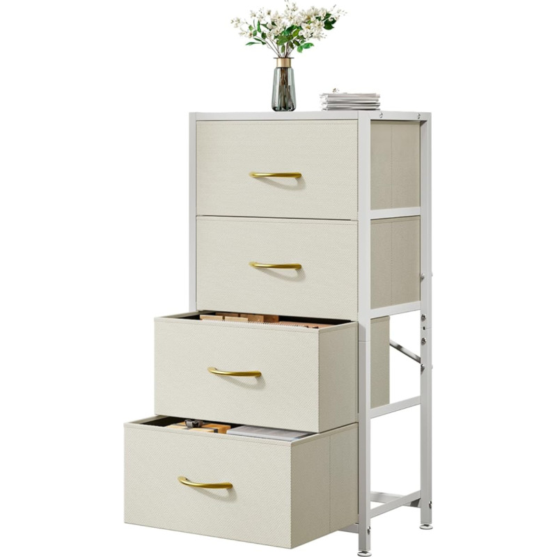 Solerconm Fabric Storage Tower Metal Frame Modern Style 43 x 28.5 x 78 cm with 4 Drawers Storage Furniture for Living Room Bedroom Hallway